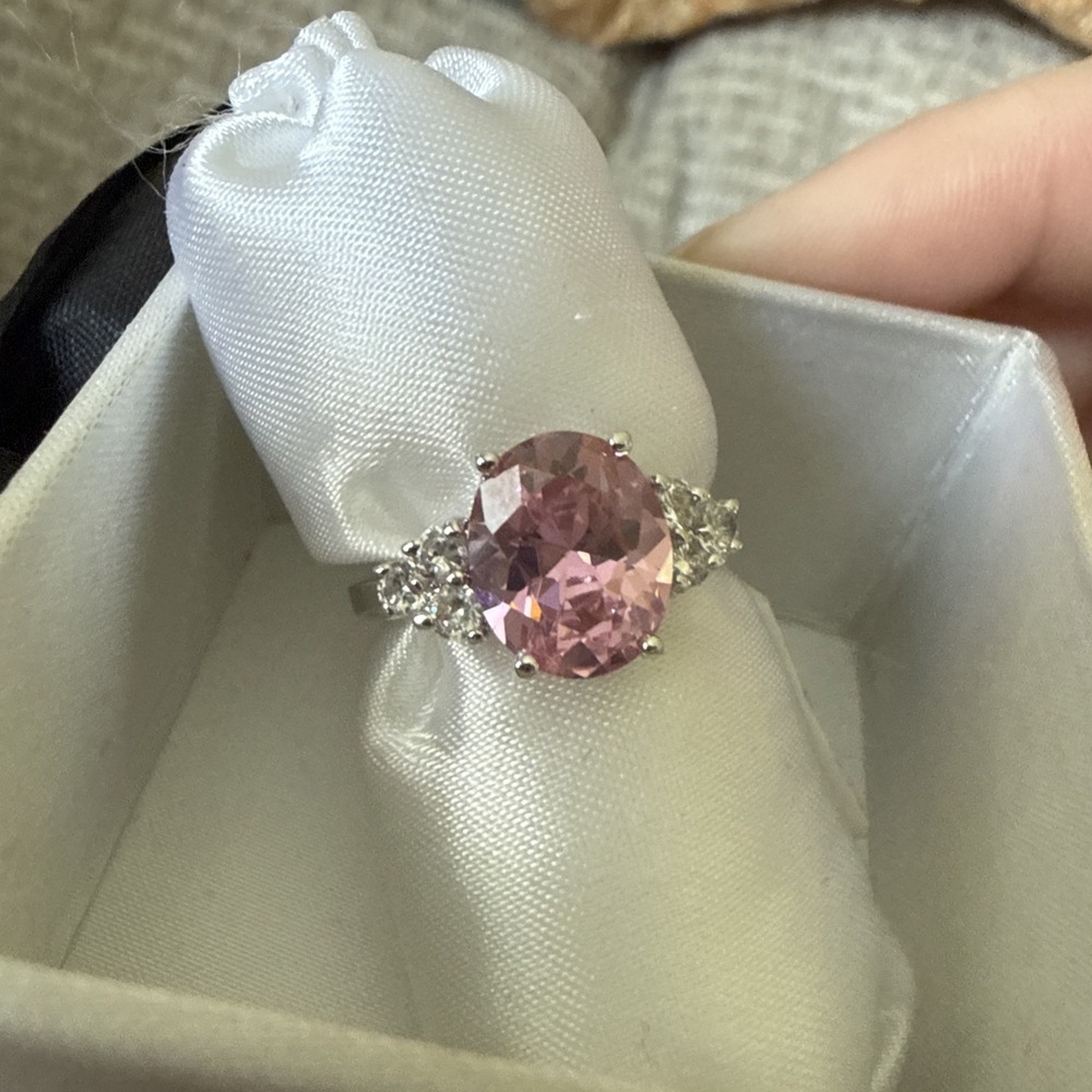 Suzanne Somers Pink & White Cubic Zirconia Rhodium Over Sterling Ring Size 8 NEW